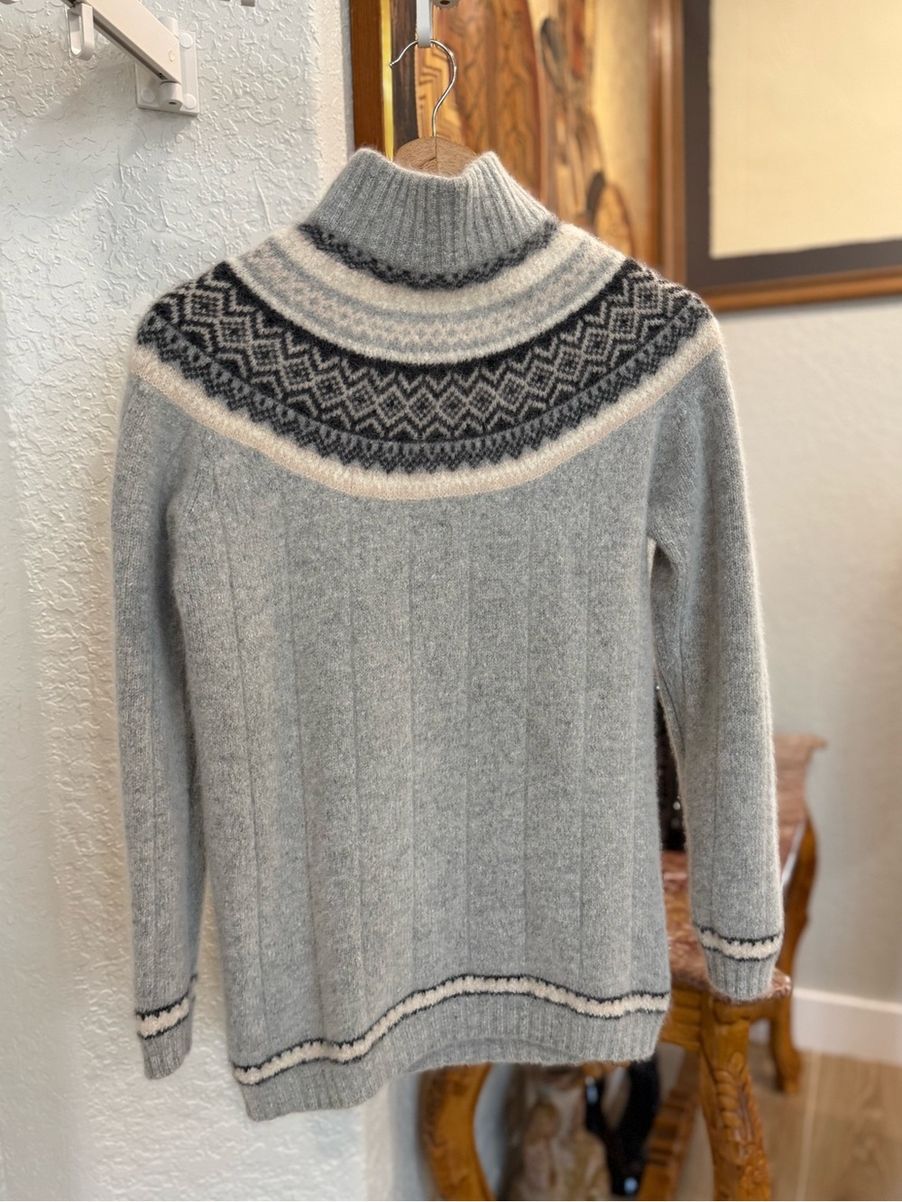 Valerie Stevens Light Gray Fair Isle Turtleneck Sweater